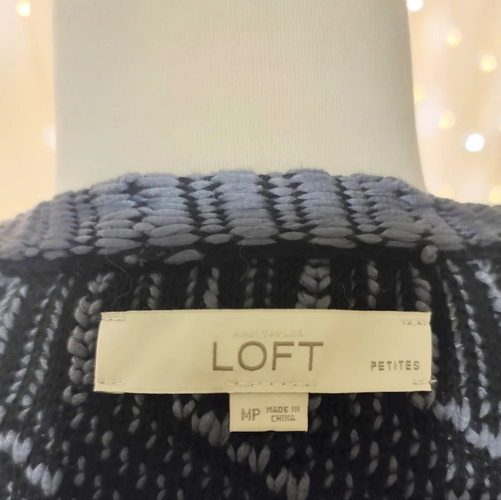 EUC Ann Taylor LOFT Maze Chunky Knit Moto Jacket in Blue Sea - Picture 11 of 12